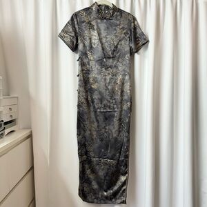 Mandarin Collar Chinese Qipao Cheongsam Satin Dress Size Large